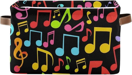 Aslsiy Storage Basket Music Notes Colorful Nursery Bins Black Baby Box Canvas Clothes Shelf Basket Laundry Hamper Gift Basket for Home Closet 1 Pcs