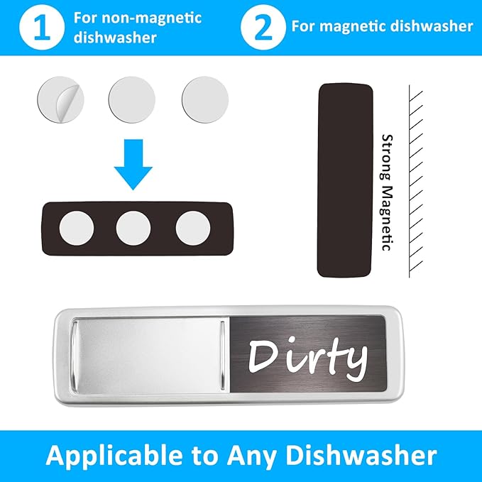 Dishwasher Magnet Clean Dirty Sign, Slide Strong Clean and Dirty Magnet Indicator for Dishwasher, Non-Scratch, Easy to Read, Self-Adhesive Stickers for Non-Magnetic Dishwasher（Grey Teal）