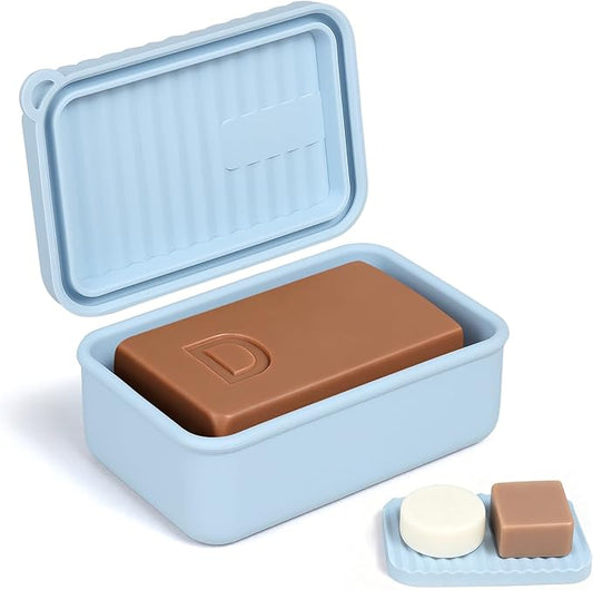 OTHIX Extra Large Silicone Leak Proof Travel Soap Case - Compatible with 10 oz Duke Cannon or Shampoo & Conditioner Bar Set | Travel Essentials for Trips, Outdoor Adventures, Truck Drivers (Light blue)