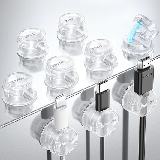 9 Pack Cable Management Cord Holder, JOYROOM Magnetic Cable Clips Adhesive Wire Hider, Cord Organizer for Desk Bedside Nightstand Table Desktop USB Wall Car Office Workspace Accessories, Clear