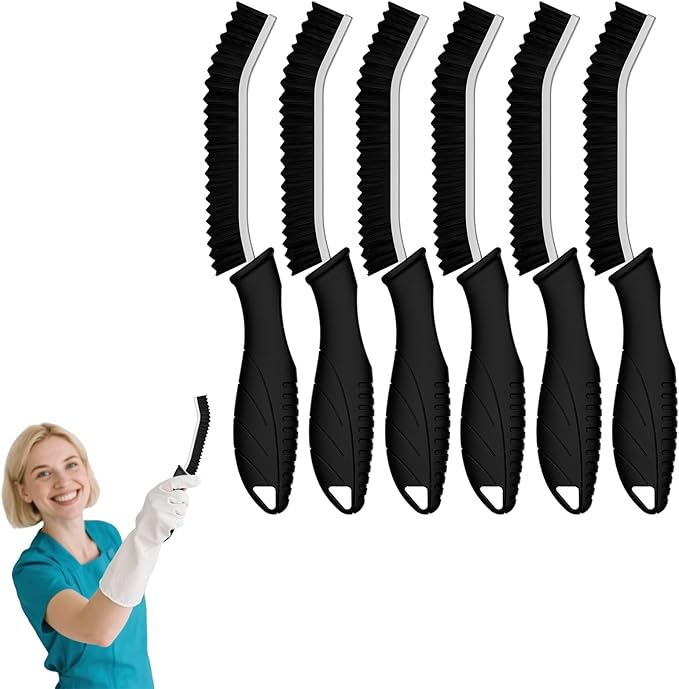 Crevice Cleaning Brushes, Cleaner Scrub Brush Tool for Hard to Reach Tight Space, Home Essentials, Serrated Scrub Brushes, Cleaning Supplies for Shower, Bathroom, Kitchen, Toilet (6, Black)
