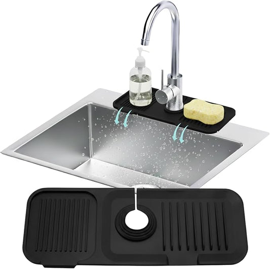 14.6” Silicone Faucet Mat For Kitchen Sink, Kitchen Sink Splash Guard Behind Faucet, Kitchen Faucet Mat For Kitchen Sink, Kitchen Sink Faucet Mat Splash Guard and Sink Water Splash Guard (Black)