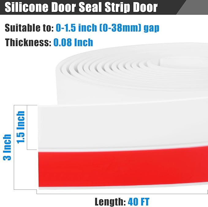 Draft Seal Tape for Doors and Windows 3 in x 40 Ft Silicone Weather Stripping Extra Thick 2mm Door Seal Strip with Strong Adhesive Draft Insulation Stopper Side Seal - White