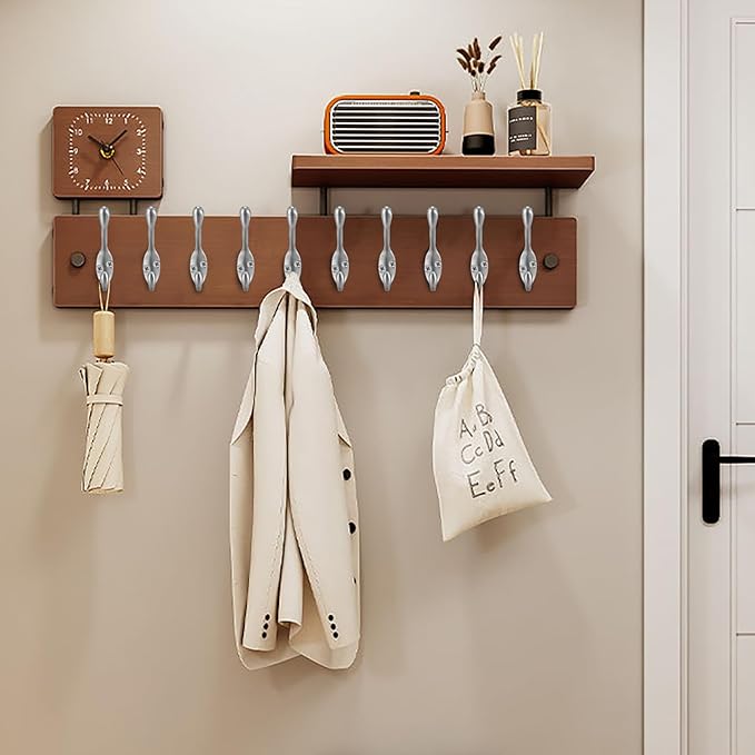Jukzi Coat Hooks 5 Pack-Heavy Duty Wall Mounted Brushed Nickel Door Hooks Double Prong Hooks for Hanging Clothes/Towels/Key-Suitable for Bedroom/Bathroom/Entryway