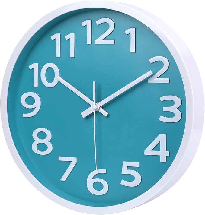 10 Inch Silent Wall Clock with Big Numbers – Aqua Coastal Decor for Kitchen, Bathroom, Bedroom – Easy-to-Read Non-Ticking Modern Analog Clock
