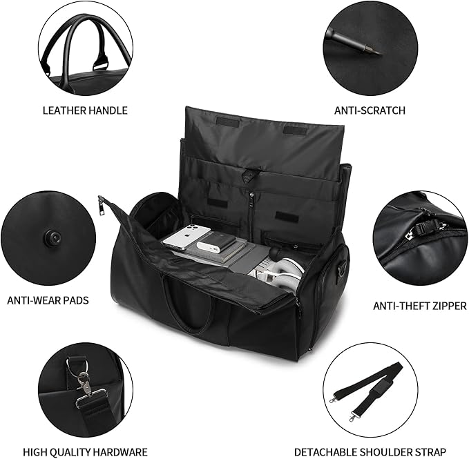 seyfocnia Convertible Travel Garment Bag, Carry-on Garment Duffel Bag for Men Women - 2-in-1 Hanging Suitcase Suit Business Travel Bag