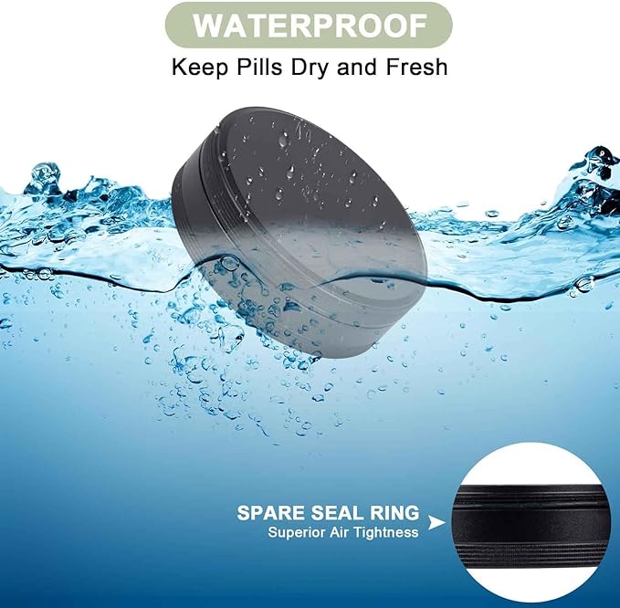 Daily Pill Organizer 4 Compartments - Metal Small Pill Case Waterproof, Travel Pill Box for Purse, Compact Medicine Container Pill Dispensers Holder for Vitamin, Fish Oil, Supplement (Black)