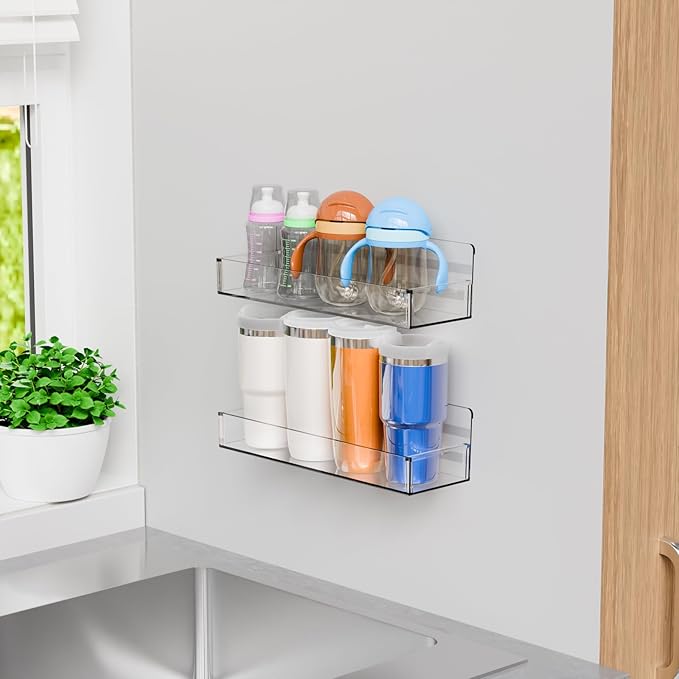 Yieach 4 Pack Clear Spice Rack Wall Mount with Adhesive,11.5″L x 3.6″W,Stick on Seasoning Jar Spice Organization for Cabinet Door or Pantry Door,Adhesive Wall Spice Rack for RV,Kitchen,Inside Cabinets