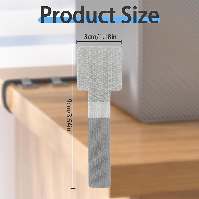 100 Pcs Hook and Loop Cable Ties, Self Adhesive Cord Management Clips Under Desk, Reusable Sticky Back Wire Organizer Straps for TV PC Laptop Office & Home