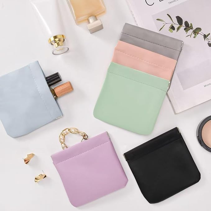 6PCS Small Makeup Bag for Purse，Waterproof Leather Portable Mini Makeup Bag,Snap Closure Organizer Pouch for Coin Cards Jewelry Lipstick Cosmetic Accessories，Small Travel Kit Storage Pouch