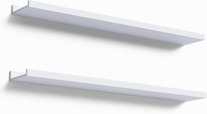 36 Inches Long Floating Shelves Wall Mounted, 2 Set Modern White Shelf for Bedroom, Nursery Book with Lip, Picture Ledge Decor Living Room Bathroom Kitchen - White, 35.4 In