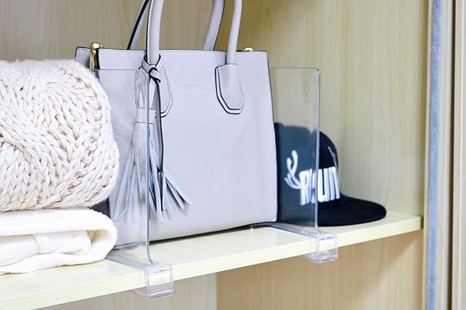 CY craft Acrylic Shelf Divider,Wood Shelf Dividers,Clear Closet Shelf Separators Clothing Organizer Perfect for Bedroom Shelving Organization and Kitchen Cabinet Shelf Storage,6 PCS