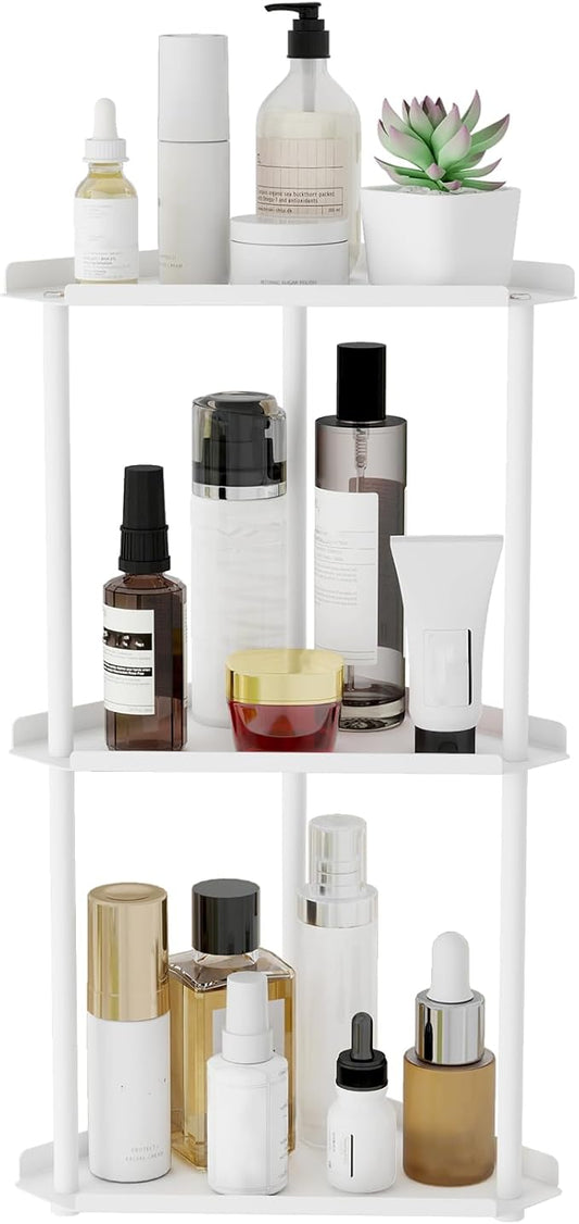 3 Tier Bathroom Counter Organizer, Vanity Organizer Corner Shelf, Skincare, Makeup Countertop Organizers, Kitchen, Bathroom Counter Storage, White
