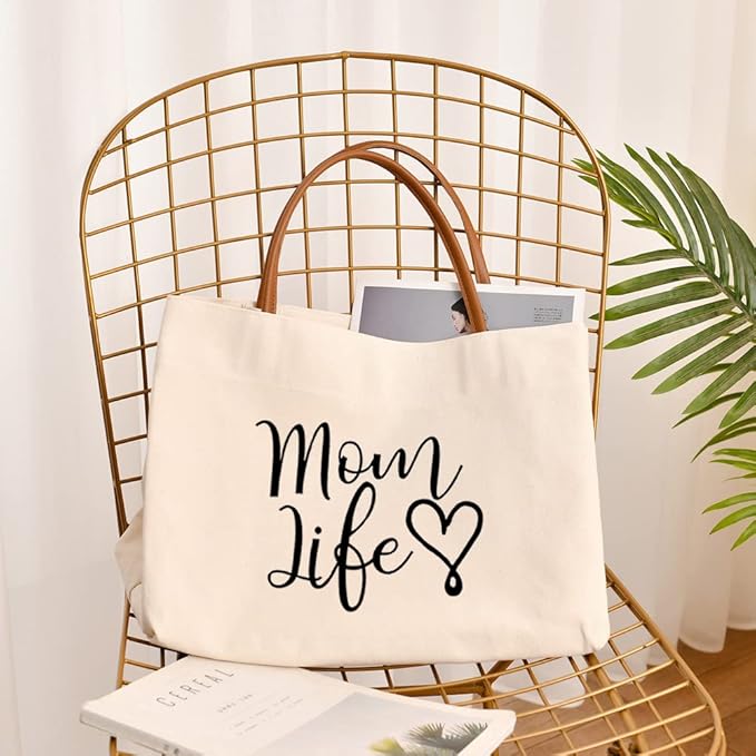 kifasyo Mom Mama Bag Mother Gifts Momlife Tote for Hospital, Shopping, Beach, Travel
