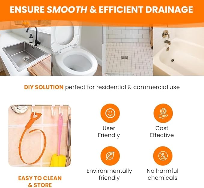 9-Piece Drain Clog Remover Kit - 35.5" Metal Clog Remover, 6x25" Drain Snake Hair Removal Tools, 2x18" Flexible Cleaning Brushes for Bathroom, Kitchen Sink, Shower, Toilet & Tub Drain Cleaning