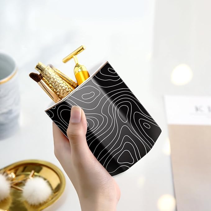 WAVEYU Pen Holder, Pencil Cup for Desk, Cute Desk Organizer, Durable Ceramic Decorative Makeup Brush Desktop Accessories, Stylish Stationery for Office, Home, Abstract Pattern