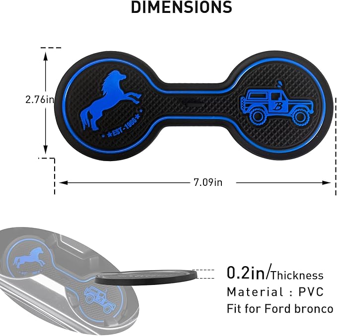 Car Cup Holder Coaster Compatible with Ford Bronco Offroad 2021-2025, Silicone Car Decorative Water Coaser, Bronco Car Accessories (Blue)