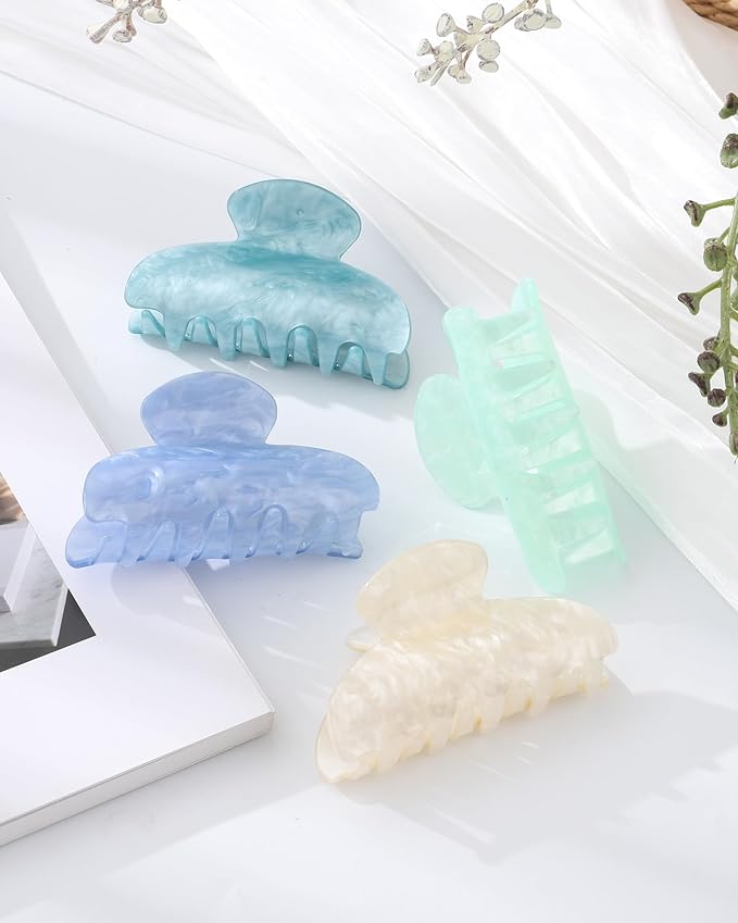 4Pcs Large Acrylic Clips - Big Non-Slip Banana Barrettes for Thick Hair, Strong Hold Jaw Clips for Women Girls