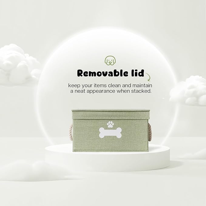 Dog Toy Basket with Lid, Dog Basket for Toys, Dogs Toy Box with Cotton Rope Handles, Collapsible Storage Bins for Pet Toys, Dogs Storage Organizer, Green