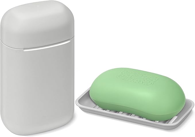 Travel Soap Case soap Holder,Leak Proof Soap Holder with Silicone Sealed lid,Keep Dry with Drainage Tray,Soap Dish for Travel, Gym, Bathroom, Outdoor, Camping, School (Gray)