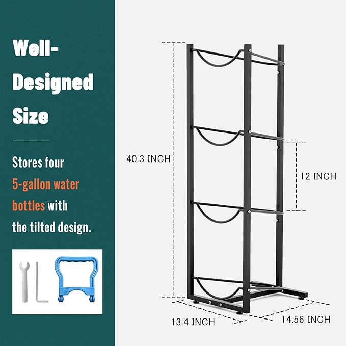 MYLOLF 5 Gallon Water Jug Holder : 4 Tier Water Jug Stand Holder for 5 Gallon Water Dispenser- 5 Gal Water Bottle Storage Rack Organizer for Home Kitchen Garage (4 Tier)