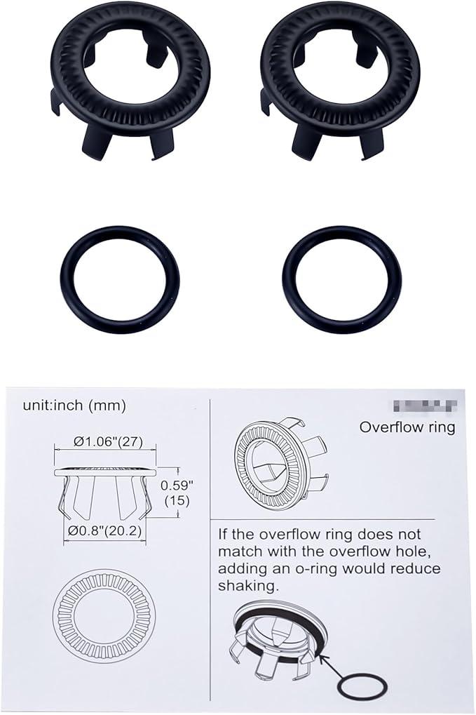 2 Pack Sink Overflow Ring, WOWOW Brass Sink Trim Overflow Cover Hole Insert Cap, Vanity Sink Trim Rings for Bathroom Kitchen Basin (Matte Black)