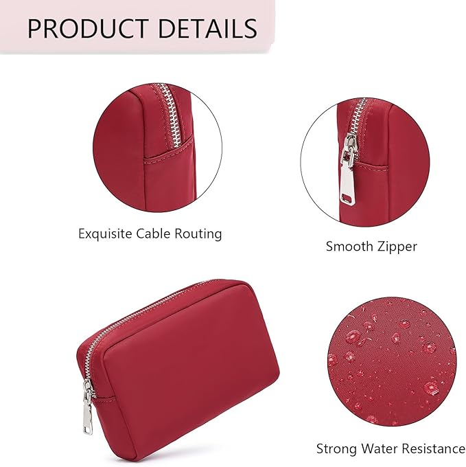 Waterproof Makeup Bag Large Capacity Women's Classic Black Wash Bag Adjustable Partition Wash Bag Brush and Cosmetic Carrying Bag… (Burgundy Red)