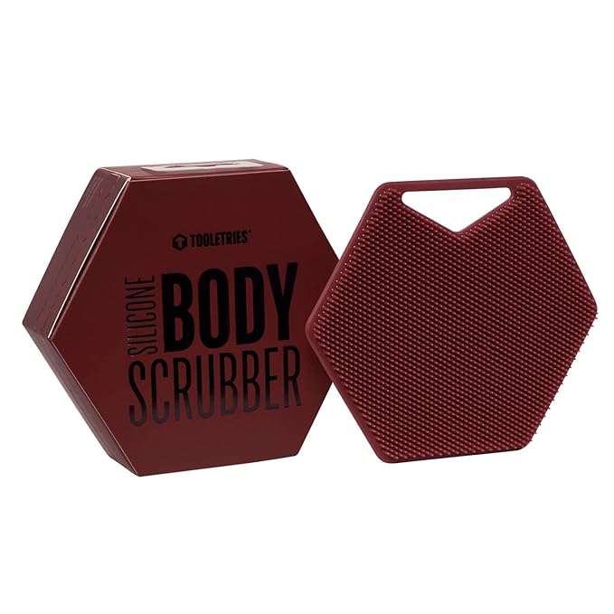TOOLETRIES Body Scrubber - Silicone Exfoliating Scrubber - Bathroom & Shower Accessories for Men, Travel Essentials for Men - Durable & Long Lasting Body Wash Scrubber - Burgundy