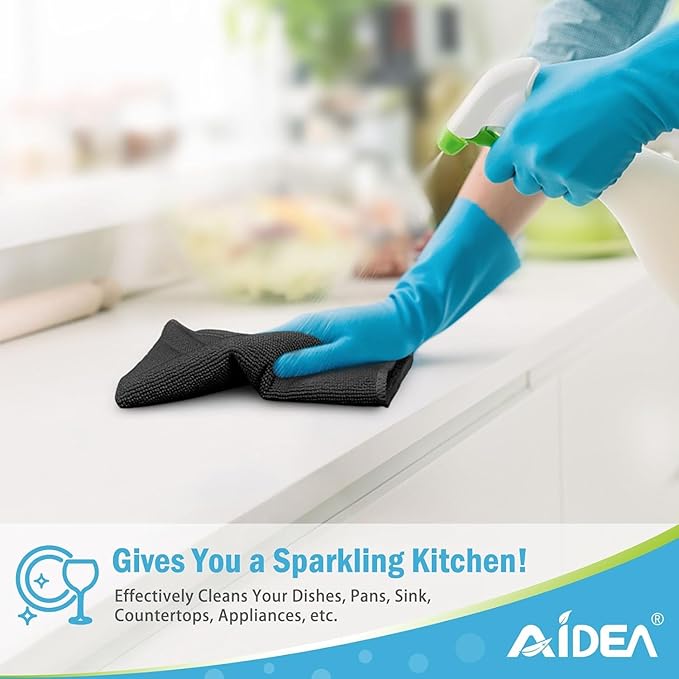 AIDEA Microfiber Cleaning Cloth-800PK, Soft Microfiber Towels for Cars, Absorbent Cleaning Rags, Lint-Free Streak-Free Wash Cloths for House, Kitchen, Window(12in.x12in), Black