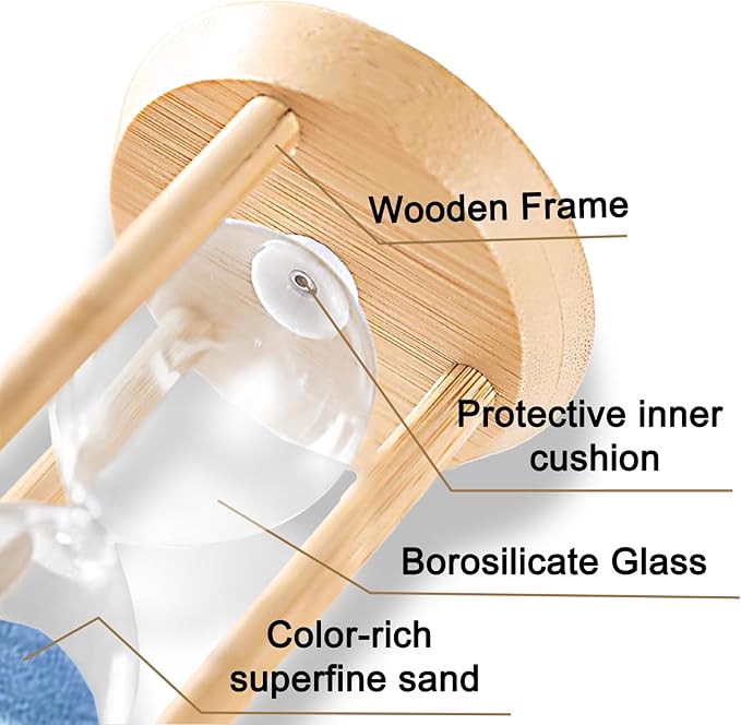 3 Minute Sand Timer, 3 Min Wooden Hourglass, Wood Mini Sand Clock, Three Minute Sandglass, Reloj De Arena, Small Hour Glass for Toothbrush Timer, Kitchen, Desk Decor, Work, Game, Gift, Blue