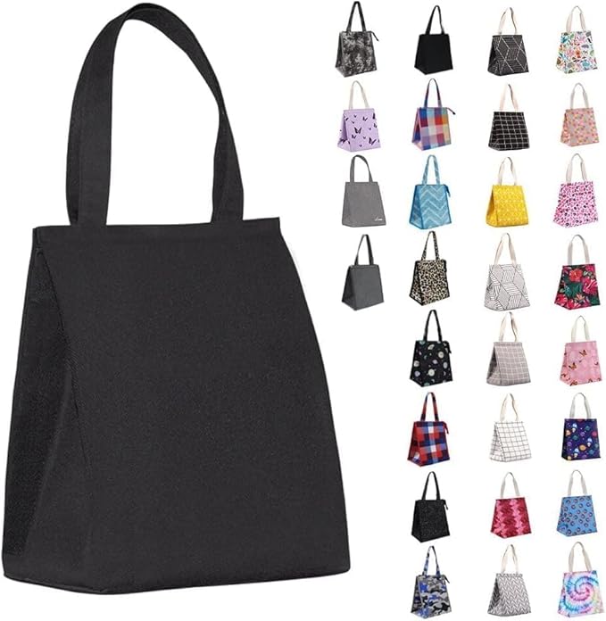 iknoe Insulated Lunch Bag for Women & Adults, 9L Foldable Wide-Open Cooler Bag with Pockets, Leakproof & Portable, for Picnic, Office, Beach (PureBlack)