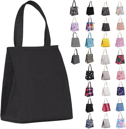 iknoe Insulated Lunch Bag for Women & Adults, 9L Foldable Wide-Open Cooler Bag with Pockets, Leakproof & Portable, for Picnic, Office, Beach (PureBlack)