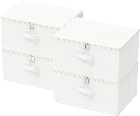 Storage Bins with Zipper, Cube Organizer Basket with Lid, Collapsible Stackable Closet Boxes, for Home and Bedroom, 4 Pack, White, 15.7 x 11.8 x 7.9 In, XSNY16WL-4