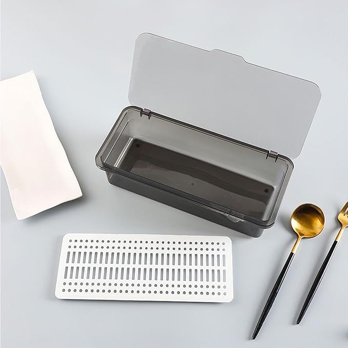 Silverware Organizer with Lid Transparent Flatware Tray Cutlery Drawer Organizer Flatware Storage Box Kitchen Utensil Container