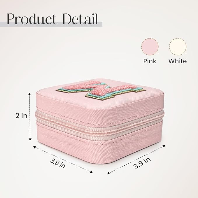 SANDJEST Personalized Jewelry Box, Pink Travel Jewelry Box with Initial W, Small Monogrammed Jewelry Case Organizer for Girls Women Teen Kids, Mini Travel Essentials Gifts for Birthday Christmas