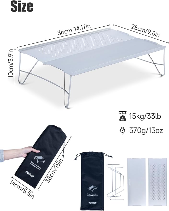 WildCall Mini Solo Folding Table Ultralight Compact with Carry Bag for Backpacking Camping Hiking Beach (Silver)