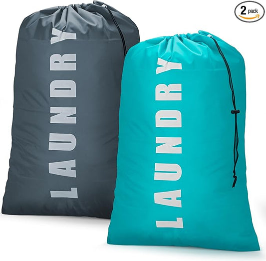 Isink Laundry Bag, 2 Pack Travel Laundry Bags for Dirty Clothes, Large Laundry Bags for Camping & Traveling, Dirty Clothes Travel Bag, 24" x 36" (Cyan + Gray)