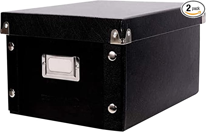 Snap-N-Store Index Card Holder - Collapsible Organizer Box fits 1100 5x8-Inch Flash Cards - Business, Recipe, or Note Card Storage Boxes - 2 Pack, Black