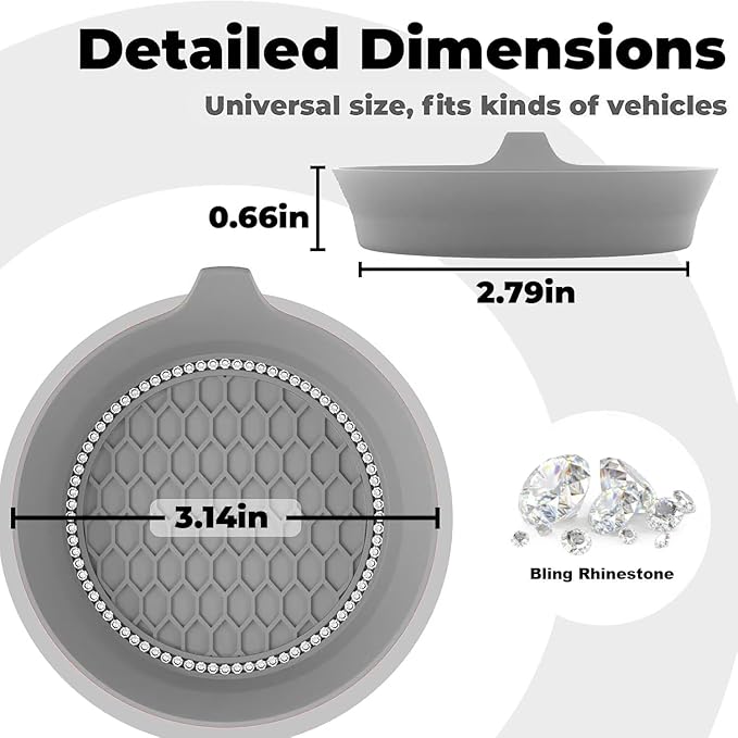 4 PCS Car Cup Coasters, Universal Cup Holder Coaster for Car Accessories, Bling CupHolders Insert for Women Non-Slip Silicone Car Cup Holder Coasters