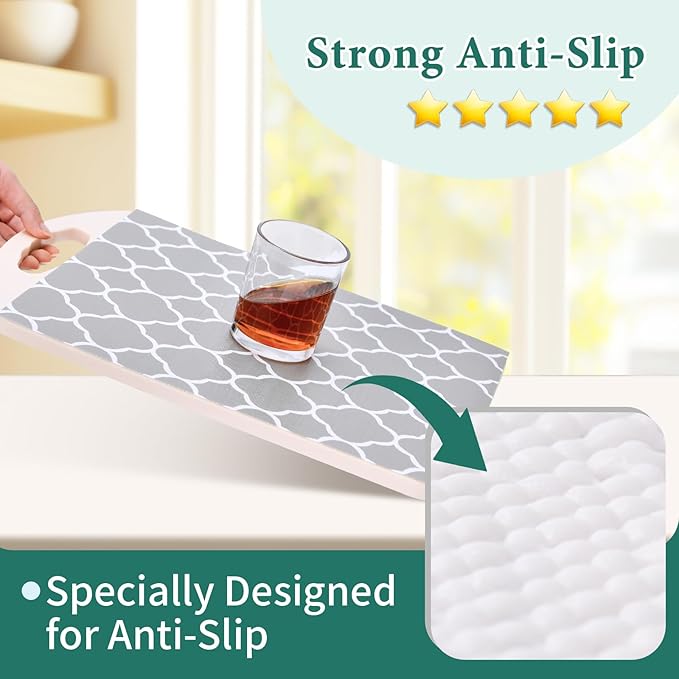 Shelf Liners for Kitchen Cabinets 17.3in x 30FT Non Adhesive Drawer Liner Gray Quatrefoil Thickened Shelf Liner Strong Non-Slip Easy to Clean for Tool Box Refrigerator with Knife and Tape Measure