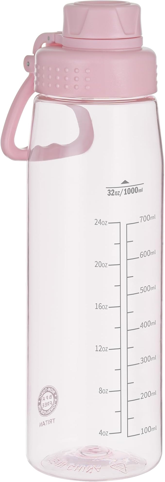 Water Bottle 32oz, clear water bottle with Spout Lid and Carry Handle, Reusable, Tritan, BPA Free, Hiking Water Bottle Suitable for Travel, Outdoors, Gym, Travel, Home, School (Pink)