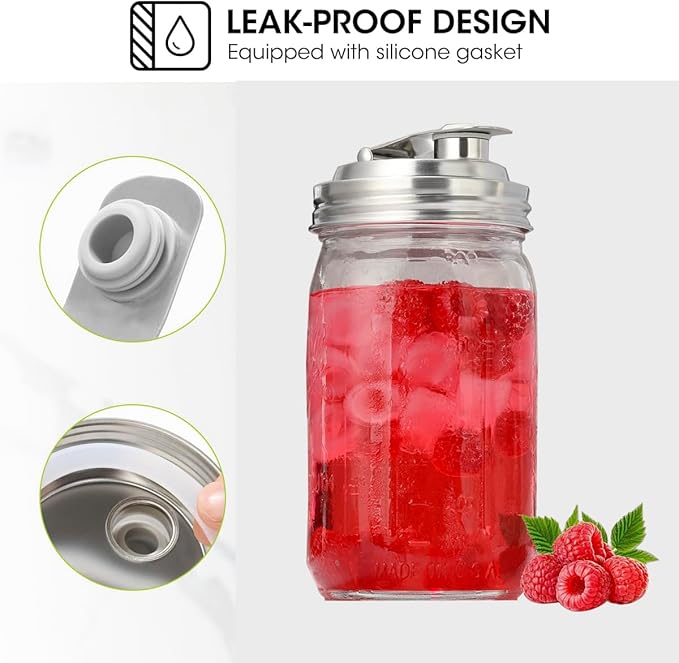 Mason Jar Pour Spout Lid Stainless Steel,Pour Spout Flip Cap Lids for Mason Jars,No Rust Leaking Proof for Home Brewing Fruit Fermenting Drinks Airtight(2PCS) (Wide Mouth)