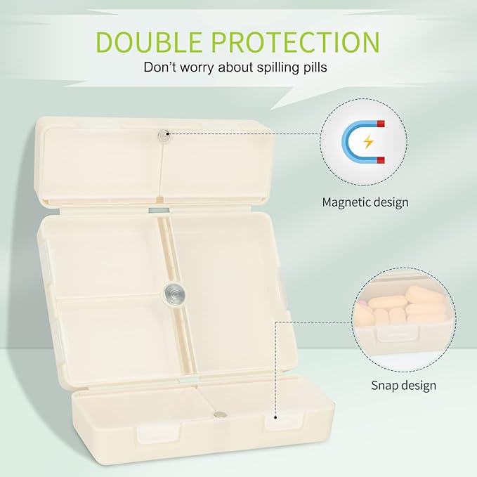 FYY Daily Pill Organizer,7 Compartments Portable Case [Folding Design] Travel Pill Box for Purse Pocket to Hold Vitamins,Cod Liver Oil,Supplements and Medication-White