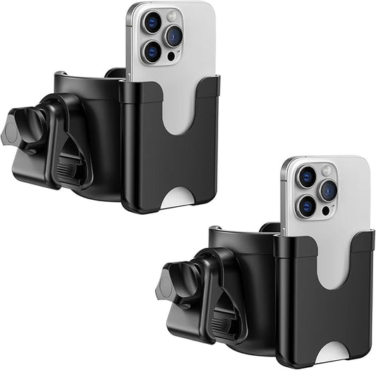 Guiseapue 2 Packs Cup Holder for Walker: Stroller Cup Holder Attachment with Phone Holder, Wheelchair/Stroller Accessories for Uppababy, Nuna, Doona, Bike, Scooter, Baby Travel Essential