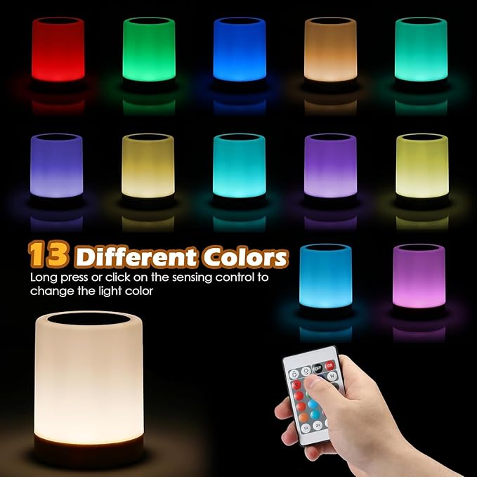 2-Pack Night Light,LED Touch Bedside Table Lamp,Touch Lamp for Bedrooms Living Room Portable Table Bedside Lamps with Rechargeable Internal Battery Warm White Light RGB Color Changing Night Light