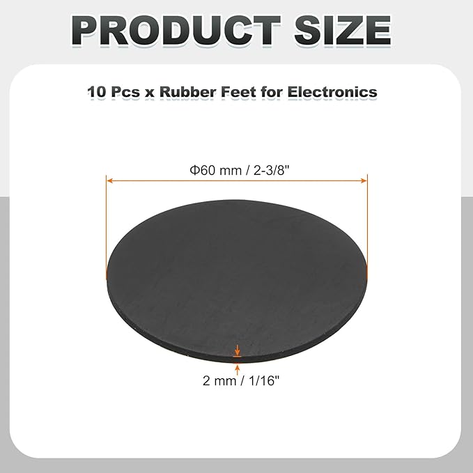 PATIKIL Non Slip Furniture Pads 2-3/8" (60mm x 2mm), 10 Pcs Adhesive Backed Round Rubber Feet Anti-Scratch Rubber Furniture Grippers for Hardwood Floor Electronics Bed Drawers DIY