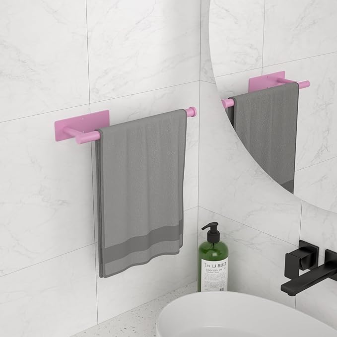 Paper Towel Holder Under Cabinet, Self-Adhesive,No Drilling, Stainless Steel, Wall-Mounted for Kitchen and Bathroom, Easy Install, Durable, Space-Saving, Ideal for Home, RV (Pink, 2 Pack)