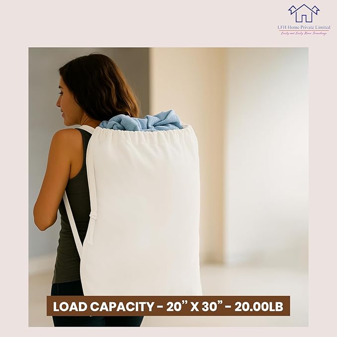 LFH Home Cotton Canvas Large Laundry Bag with Handle, Heavy Duty Drawstring Closure Washable Laundry Bags School Travel, Home, Hotel, College Dorm, Organizer Sack, Cloths 20x30-White, Thanks Giving