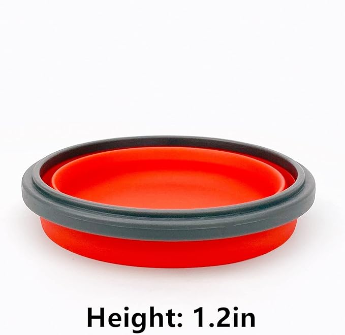 CCyanzi 3piece Round Collapsible Bowl with Lids, Silicone Food Storage Containers, Microwave & Freezer Safe, Space Saving for Kitchen Cabinet and Camping Backpack,(Red Gray)
