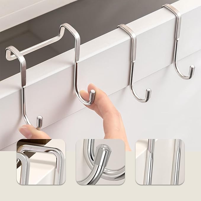 Over The Door Hooks, Stainless Steel Double Hooks, No Drill Cabinet Hooks for Kitchen Cabinet, Bathroom, Wardrobe, Office, Dormitory (6pcs)